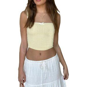 Women's Lace Trim Crop Top Cotton Blend Slim Fit Spaghetti Strap Tank